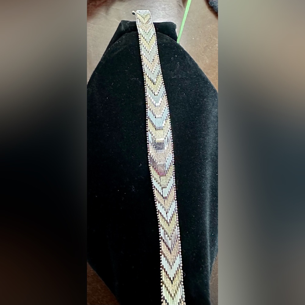 Milor Italy Vintage 925 Sterling Tri-color Chevron Woven Bracelet
